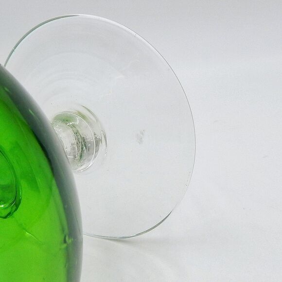 Hand Blown Green Glass Pedestal Ewer Pitcher Clear Handle Footed Decanter 12 In - Picture 6 of 13